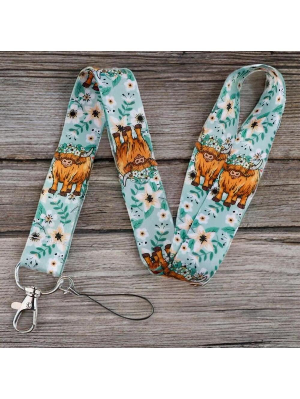 Lanyard - Highland Cow Keychain Badge ID Card Key Holder, Kawaii NWT